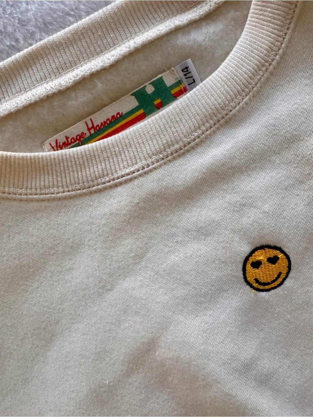 Vintage Havana Cream Sweatshirt with Yellow Smiley Face